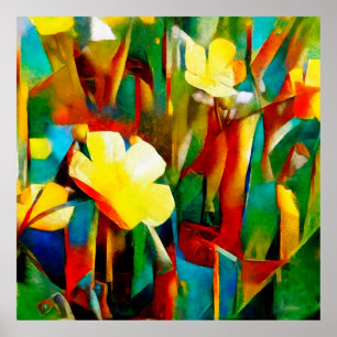 Poster Daffodils. Composição floral de abstrato num cubis