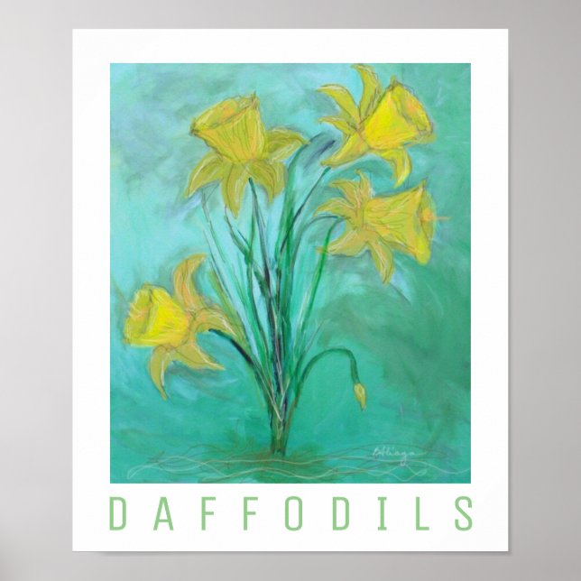 Poster Daffodils em Primavera. Pintura acrílica e digital (Frente)