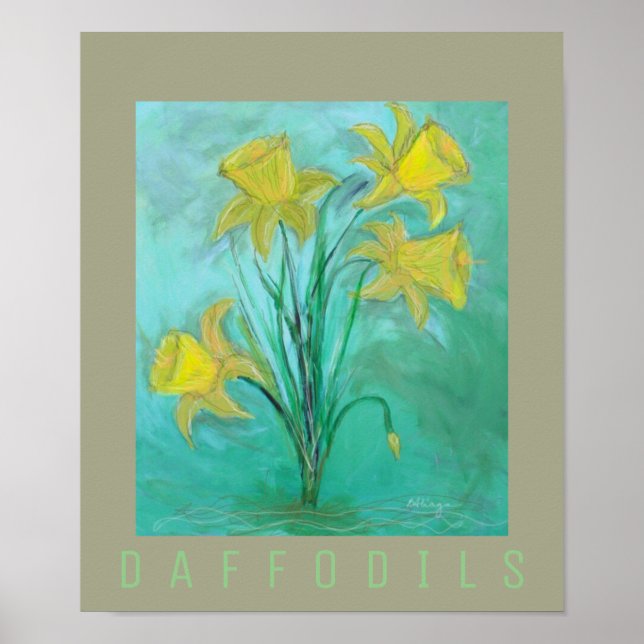 Poster Daffodils em Primavera. Pintura acrílica e digital (Frente)