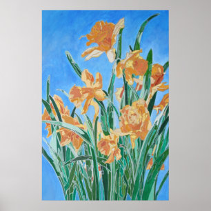 Poster Daffodils Ouro Bloqueado Arte de Linha Negrito