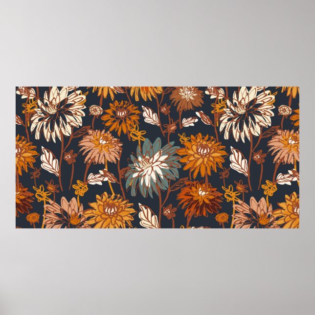Poster Dahlia and chrysanthemums bold seamless pattern, a (Frente)
