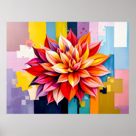 Poster Dahlia Colorida no Estilo Abstrato moderno