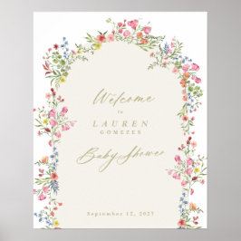 Poster dainty floral spring baby shower welcome sign