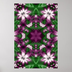 Pôster Daisies Arte Fractal Roxa e Verde