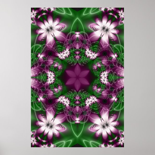 Pôster Daisies | Arte Fractal Roxa e Verde (Frente)