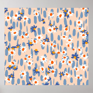 Poster Daisies Botânicas: Padrão De Vintage Sem Olhos.