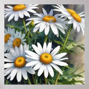 Poster Daisies Bunch of Flowers Elegant Watercolor