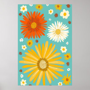 Poster Daisies Daisy Flowers Retro Art