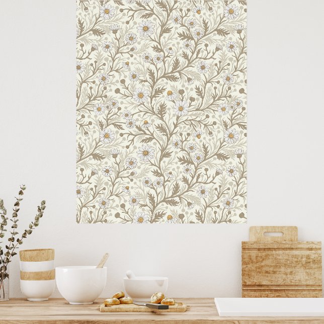 Poster Daisies in white and brown on off white (Cozinha)
