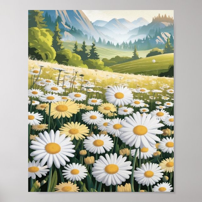 Poster Daisy Field - Flor Brilhante e Alegre (Frente)