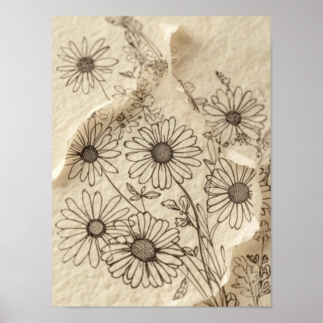 Poster Daisy Field Vintage Floral Print (Frente)