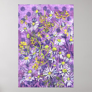 Poster Daisy Flowers Bolinhas Flores de Verão Arte Floral