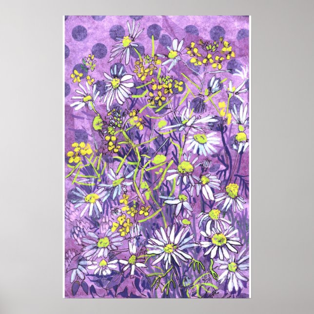 Poster Daisy Flowers Bolinhas Flores de Verão Arte Floral (Frente)