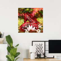 Daisy Horse Abstrato Art Red White Floral