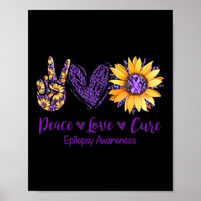 Poster Daisy Peace Love Cure Epilepsy Awarse Purple Ri (Frente)