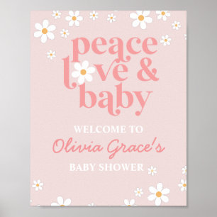 Poster Daisy Pink Retro Peace Love Chá de fraldas Welcom