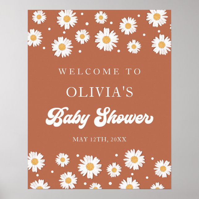 Poster Daisy Retro Baby Gender Neutral Chá Welcome (Frente)