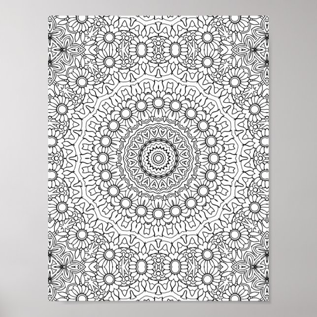 Poster Daisy Ring Mandala Coloring Page Detailed Artwork (Frente)