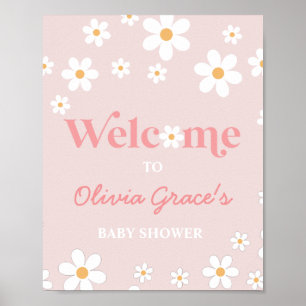 Poster Daisy Rosa Retro Paz Amor Chamada de Bebê Bem-vind