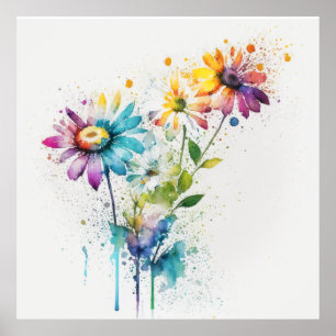 Poster Daisy Spatter, cores vivas, arte de parede