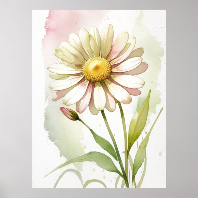 Poster Daisy Watercolor Flower Modern Professional (Frente)