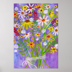 Poster Daisy Wildflower Buquê Pintura Roxa