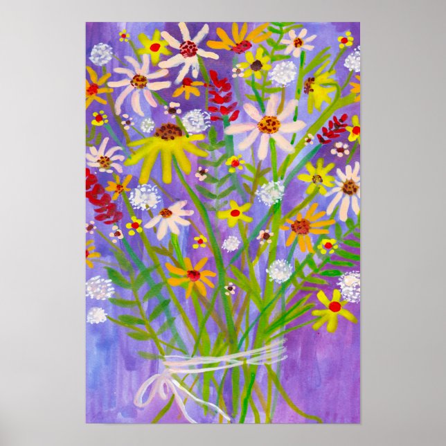 Poster Daisy Wildflower Buquê Pintura Roxa (Frente)