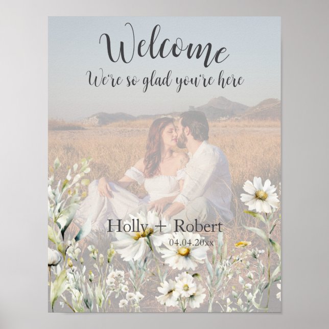 Poster Daisy Wildflower Wedding Foto de boas-vindas (Frente)