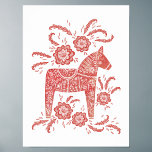 Poster Dala Horse Art<br><div class="desc">Uma tradicional pintura sueca Dala Horse em vermelho e branco. Arte original de Nic Squirrell.</div>