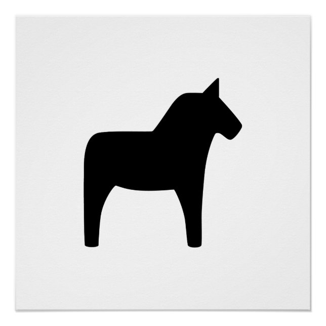 Pôster Dala Horse Black em White Glossy Poster (Frente)