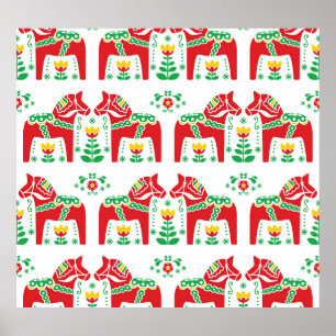Poster Dala Horse Sueco: Arte Folk