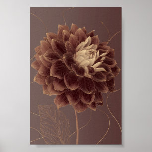 Poster Dália Botânica Flor Marrom Dourada