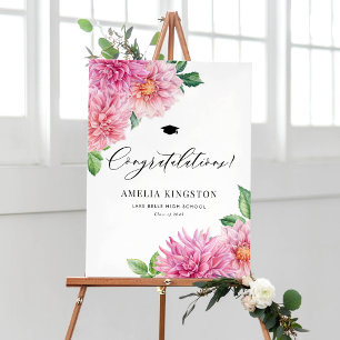 Poster Dália de Aquarela Rosa Parabéns Graduação