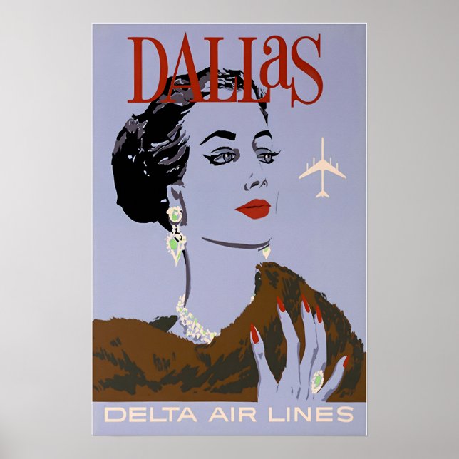 Poster Dallas Art Texas Print Delta Airlines Travel Poste (Frente)