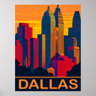 Poster Dallas em cores vibrantes, Viagem