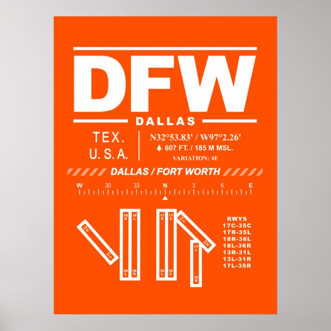Poster Dallas Fort Worth Aeroporto Internacional DFW (Frente)