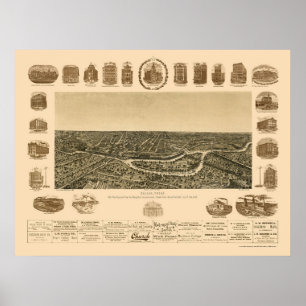 Poster Dallas, Mapa Panorâmico TX - 1892