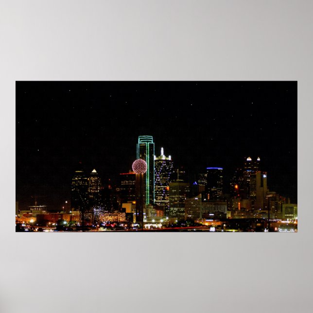 Poster Dallas Skyline à Noite (Frente)
