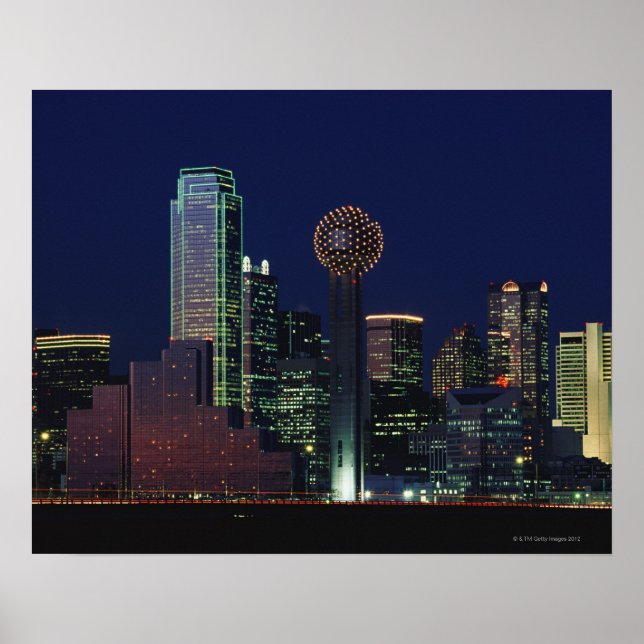 Poster Dallas Skyline à Noite (Frente)