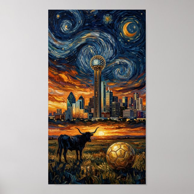 Poster Dallas Starry Night Skyline World Cup 2026 Soccer (Frente)