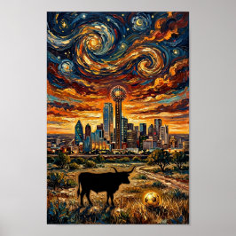 Poster Dallas Sunset Swirl World Cup Soccer Van Gogh Art
