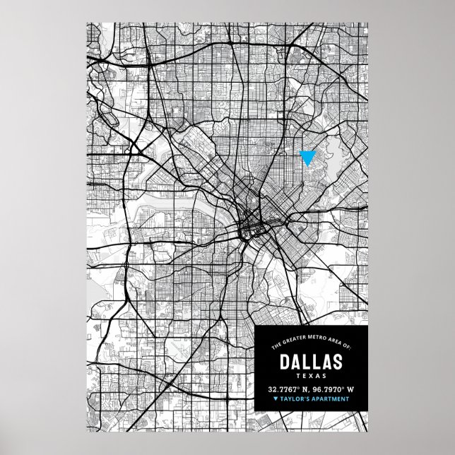 Poster Dallas, Texas City Map + Marque sua localização (Frente)