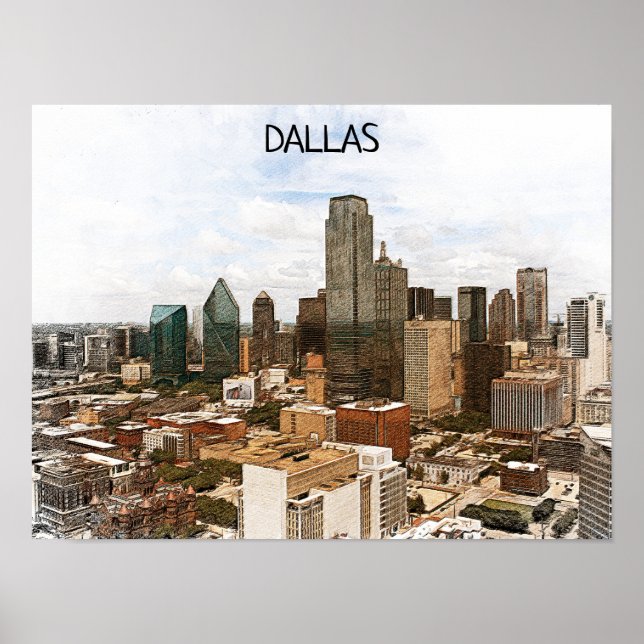 Poster Dallas Texas Panorama VIew City Silhouette (Frente)