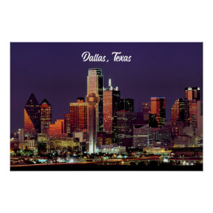 Pôster Dallas, Texas skyline ao anoitecer