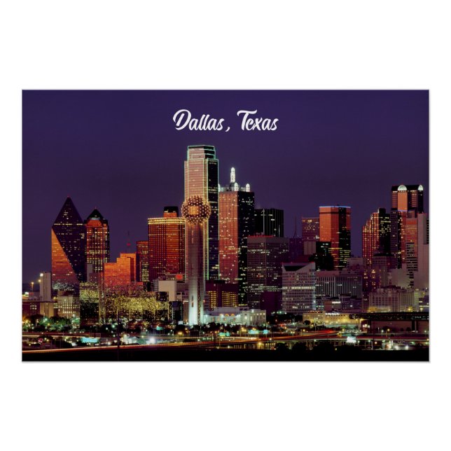 Pôster Dallas, Texas skyline ao anoitecer (Frente)