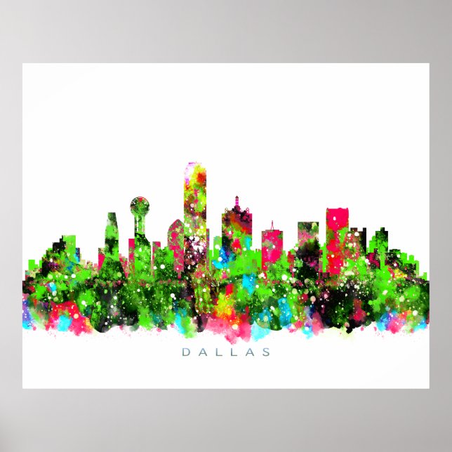 Poster Dallas, Texas Skyline Watercolor Painting (Frente)