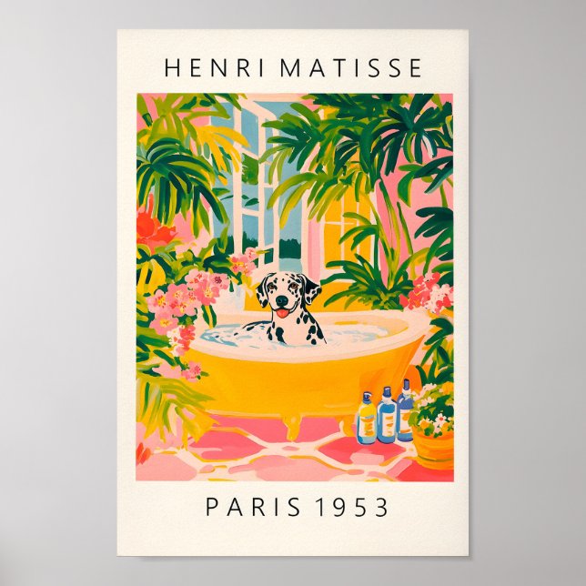 Poster Dalmaciano Em Uma Banheira, Arte De Muro Engraçado (Frente)