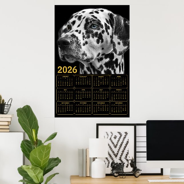 Poster Dalmatian 2026 Calendar – Black & White Elegance (Escritório em casa)