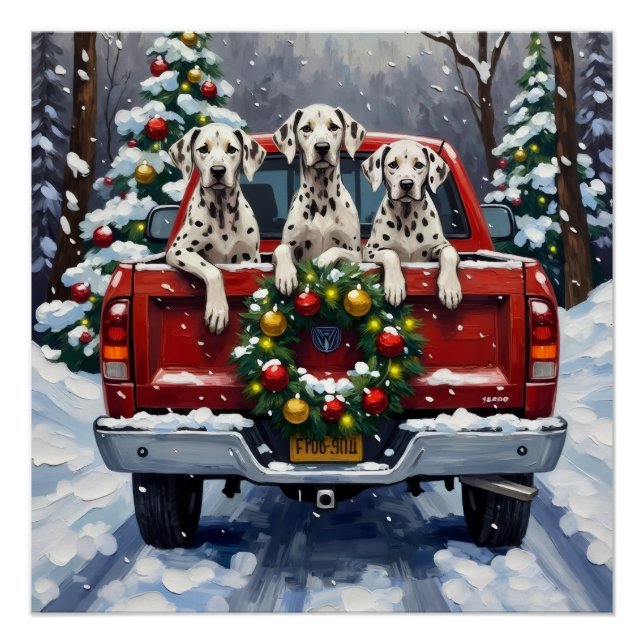 Pôster Dalmatian Christmas Red Truck Holiday (Frente)