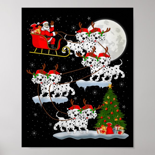 Poster Dalmatian Dog Santa Sleigh Flying Funny Magical Ch (Frente)